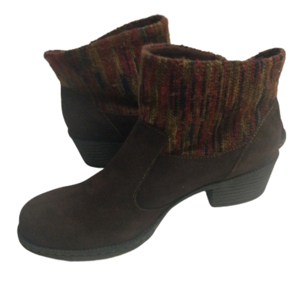 BOC Leather 8.5 Womens Ankle Boot Brown Zip Tassel Bendell Knit Upper 2" Heel - Picture 2 of 16